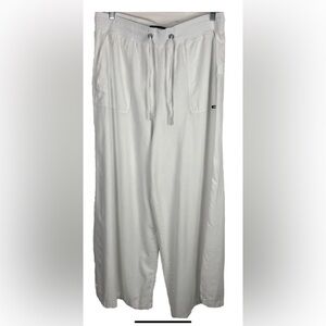 DKNY white Linen Blend WIDE leg Drawstring Pants Sz XL- pockets- 30” inseam
